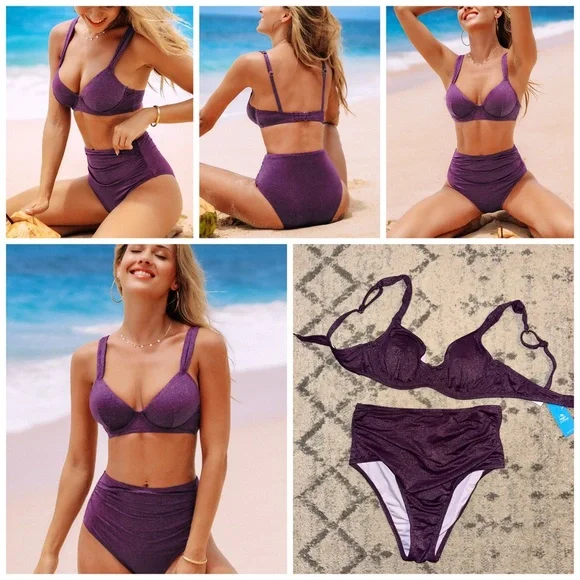 Cupshe Purple High-Waisted Bikini Set with Underwire Support - Picture 1 of 6